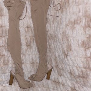 Thigh high nude stretchy boots